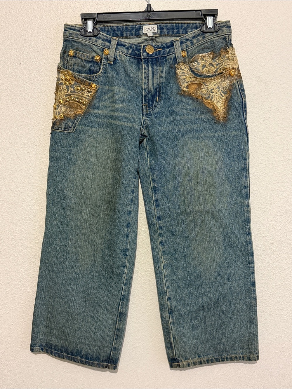 Cache Embellished Straight Leg Capri Denim Jeans Y2K Vintage Low-Rise